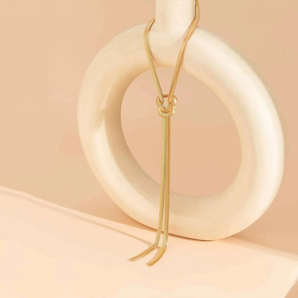 Wholesale Women's Metal Snake Bone Chain Knot Long Necklace With Geometric Pattern Gold Plated Tassel Clavicle Chain