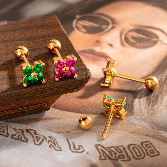Wholesale Women's Metal Titanium Steel Flower Shape Electroplated Earring
