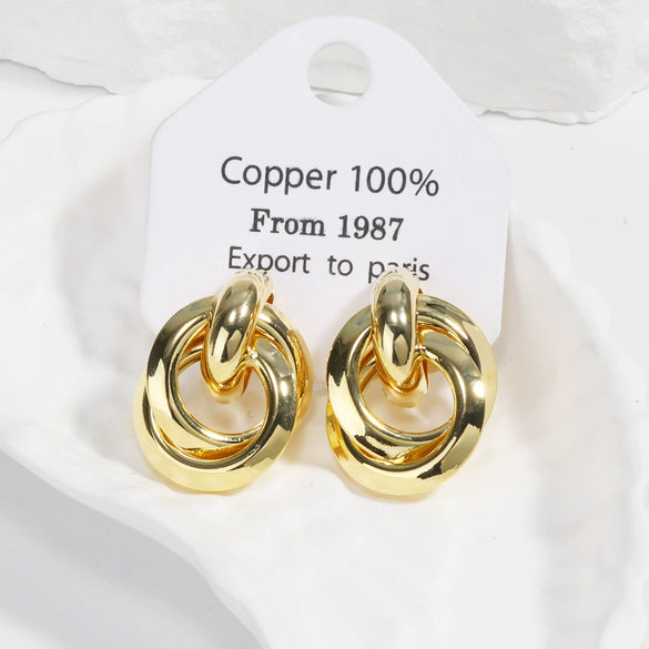Wholesale Women's Metallic Geometric Copper Electroplated Ring Earrings Tassel Ear Jewelry Ins Style
