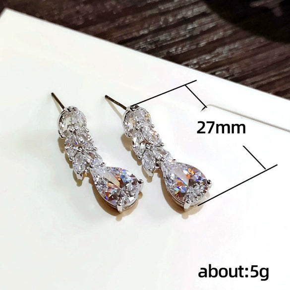 Wholesale Women's Midlength Zircon Earrings With Dropshaped Design Made Of Copper