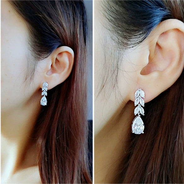 Wholesale Women's Midlength Zircon Earrings With Dropshaped Design Made Of Copper