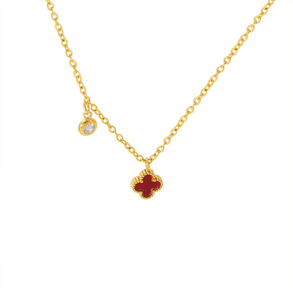 Wholesale Women's Mini Fourleaf Clover 18K Gold Real Gold Plated In The Furnace Flower Pendant Necklace With Flash O Chain