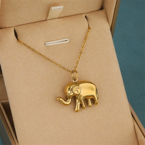 Wholesale Women's Mini Geometric Stainless Steel 18K Gold Electroplated Elephant Pendant Cross Chain Necklace