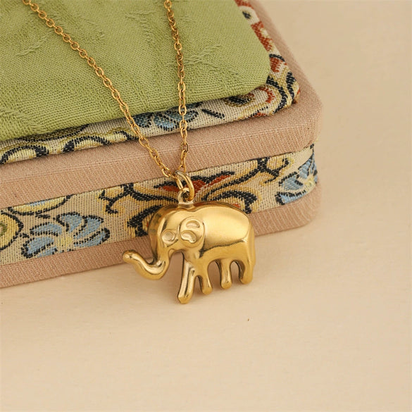 Wholesale Women's Mini Geometric Stainless Steel 18K Gold Electroplated Elephant Pendant Cross Chain Necklace