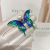 Wholesale Women's Minimalist Alloy Natural Pearl And Freshwater Pearl Brooch With Sapphire Blue Butterfly Design And Electroplating Finish