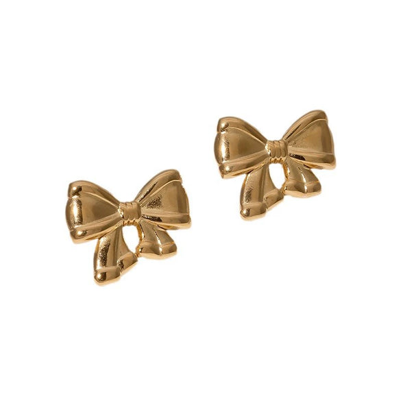 Wholesale Women's Minimalist Bow Stainless Steel Goldplated Earrings