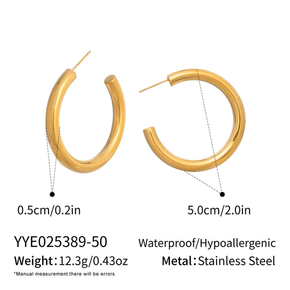 Wholesale Women's Minimalist Casual Geometric Hoop Earrings Stainless Steel Pvd Furnace Vacuum Real Gold Plated