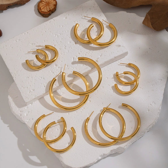 Wholesale Women's Minimalist Casual Geometric Hoop Earrings Stainless Steel Pvd Furnace Vacuum Real Gold Plated