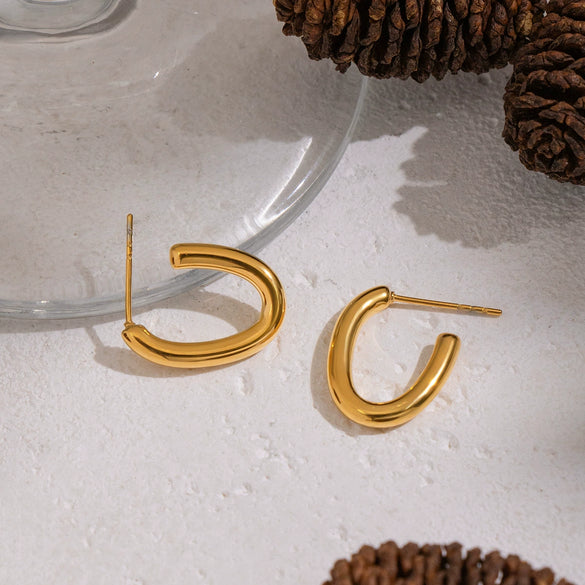 Wholesale Women's Minimalist Casual Geometric Ushaped Stainless Steel Pvd Furnace Vacuum Real Gold Plated Earrings