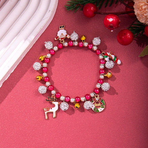 Wholesale Women's Minimalist Christmas Polymer Clay Bracelet With Snowflake And Christmas Tree Pendant