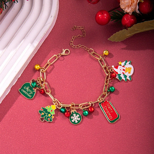 Wholesale Women's Minimalist Christmas Polymer Clay Bracelet With Snowflake And Christmas Tree Pendant