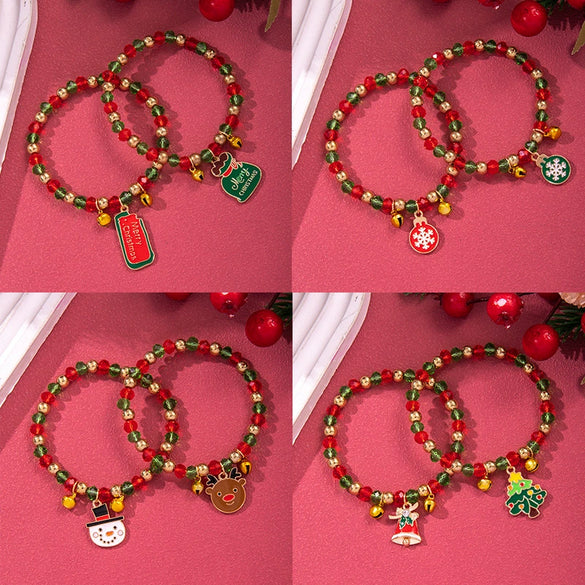 Wholesale Women's Minimalist Christmas Polymer Clay Bracelet With Snowflake And Christmas Tree Pendant