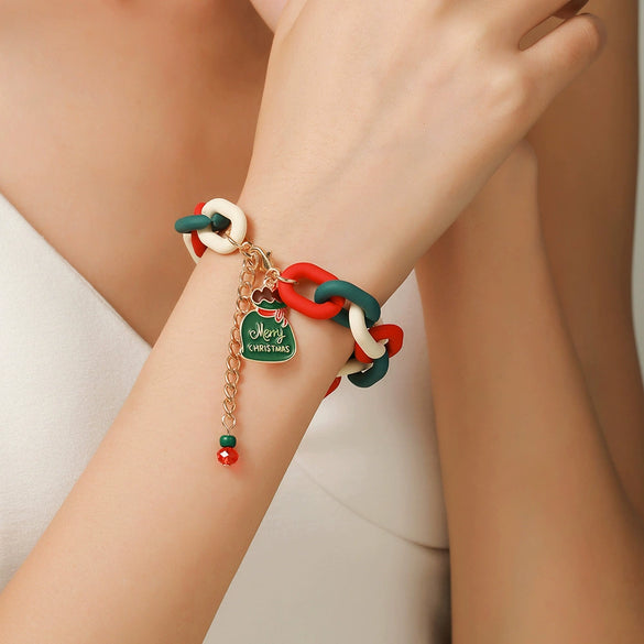 Wholesale Women's Minimalist Christmas Polymer Clay Bracelet With Snowflake And Christmas Tree Pendant