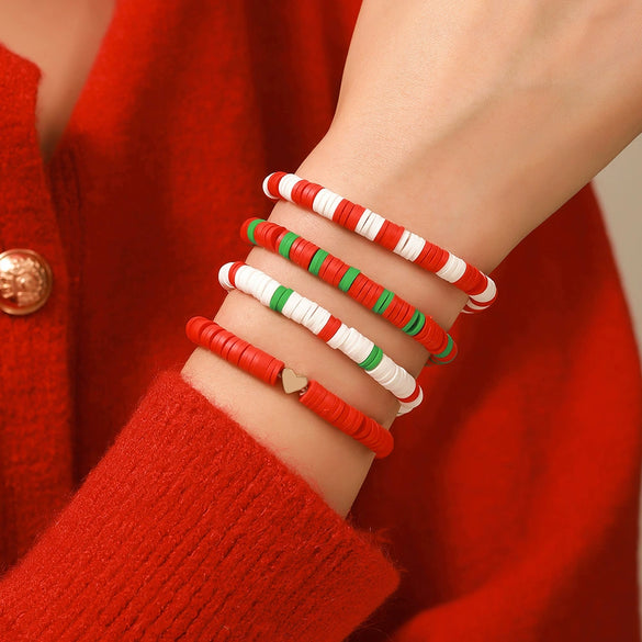 Wholesale Women's Minimalist Christmas Polymer Clay Bracelet With Snowflake And Christmas Tree Pendant
