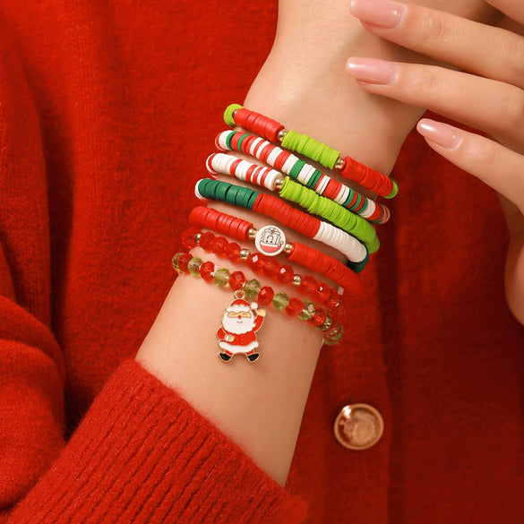 Wholesale Women's Minimalist Christmas Polymer Clay Bracelet With Snowflake And Christmas Tree Pendant