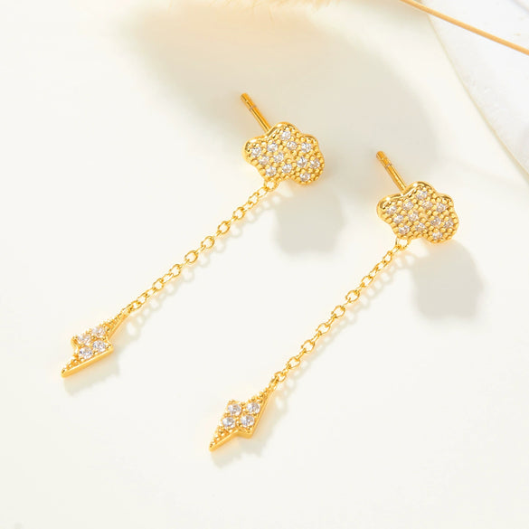 Wholesale Women's Minimalist Cloud Lightning 925 Sterling Silver Microinlaid Zircon Electroplated Earrings