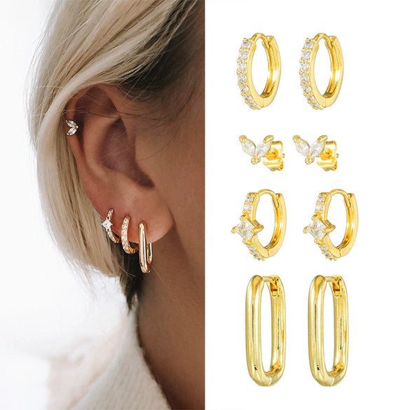 Wholesale Women's Minimalist Copper Earrings With Marquise Zircon And Leaves Pattern