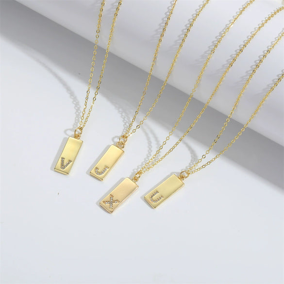 Wholesale Women's Minimalist Copper Pendant Choker Necklace With Square Shape And Mixed Gemstone Inlay Of Letters Numbers Text In O Chain Style