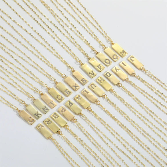 Wholesale Women's Minimalist Copper Pendant Choker Necklace With Square Shape And Mixed Gemstone Inlay Of Letters Numbers Text In O Chain Style