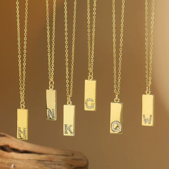 Wholesale Women's Minimalist Copper Pendant Choker Necklace With Square Shape And Mixed Gemstone Inlay Of Letters Numbers Text In O Chain Style