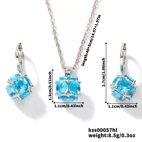 Wholesale Women's Minimalist Copper Silver Necklace Earrings Set With Round Pattern And Electroplating Treatment Sixsided Stone Pendant O Chain