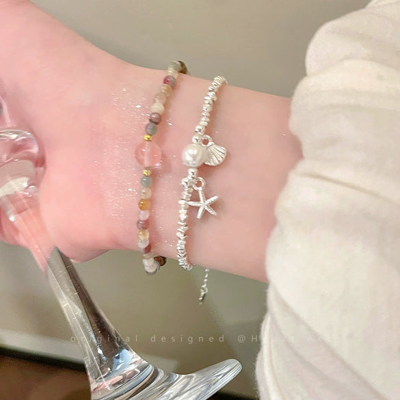 Wholesale Women's Minimalist Copper Star Pattern Electroplated Beaded Bracelet With Starfish And Shell