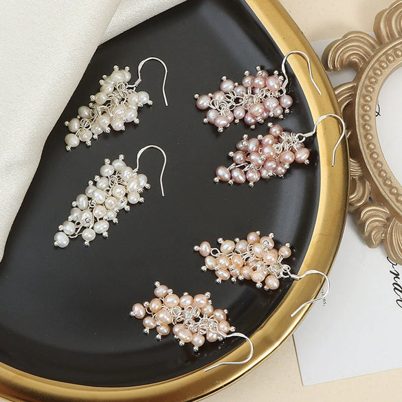 Wholesale Women's Minimalist Drop Shape Natural Freshwater Pearl S925 Sterling Silver Earrings Set With Pearls