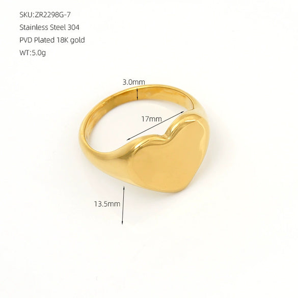 Wholesale Women's Minimalist Electroplated Stainless Steel Heartshaped Jewelry Ring