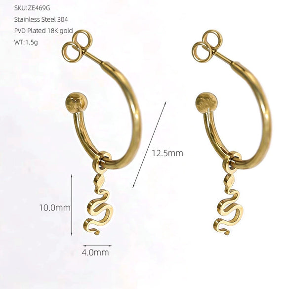 Wholesale Women's Minimalist Electroplated Stainless Steel Snakeshaped Earrings