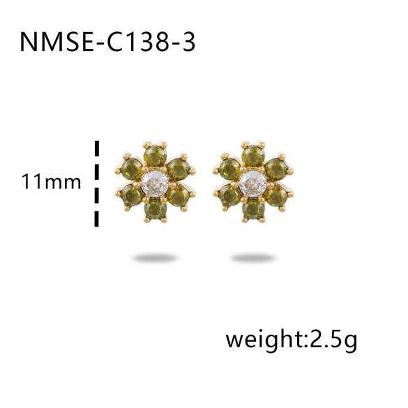 Wholesale Women's Minimalist Fresh Flower Shaped Stainless Steel Earrings With Colorful Zircon Inlay And Electroplating Treatment