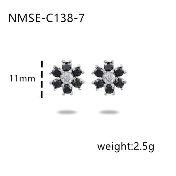 Wholesale Women's Minimalist Fresh Flower Shaped Stainless Steel Earrings With Colorful Zircon Inlay And Electroplating Treatment