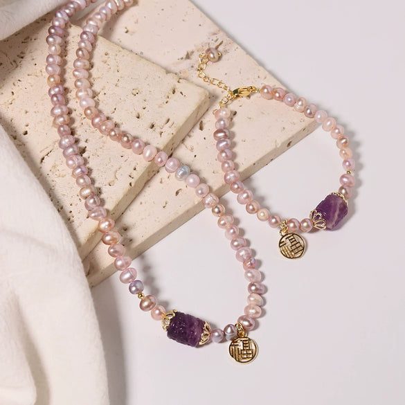 Wholesale Women's Minimalist Freshwater Pearl And K Gold Jewelry Including Necklace Bracelet Ring With Electroplating