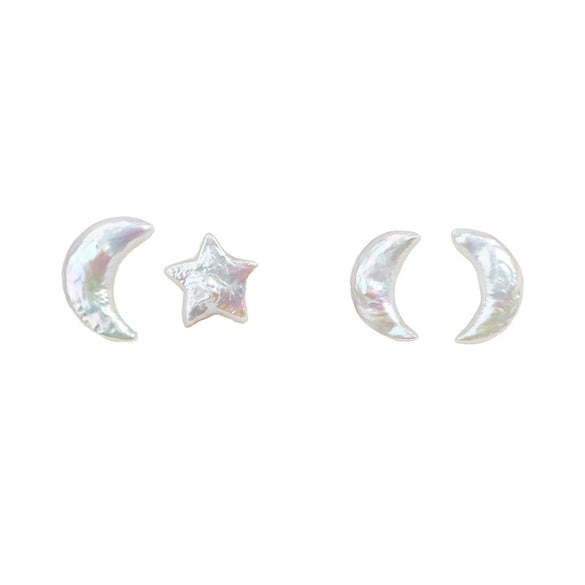 Wholesale Women's Minimalist Freshwater Pearl Earrings In Special Shape 925 Sterling Silver Star Series