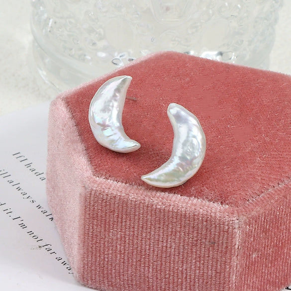 Wholesale Women's Minimalist Freshwater Pearl Earrings In Special Shape 925 Sterling Silver Star Series