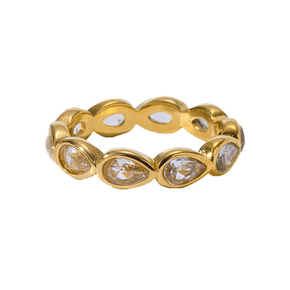 Wholesale Women's Minimalist Geometric And Drop Shape Zirconia Stainless Steel Ring Highend Jewelry