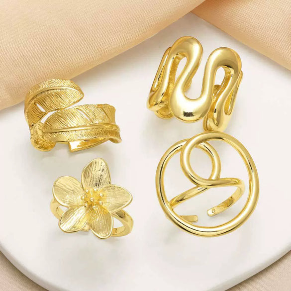 Wholesale Women's Minimalist Geometric Copper Goldplated Irregular Flower Opening Ring