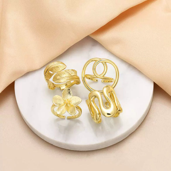 Wholesale Women's Minimalist Geometric Copper Goldplated Irregular Flower Opening Ring