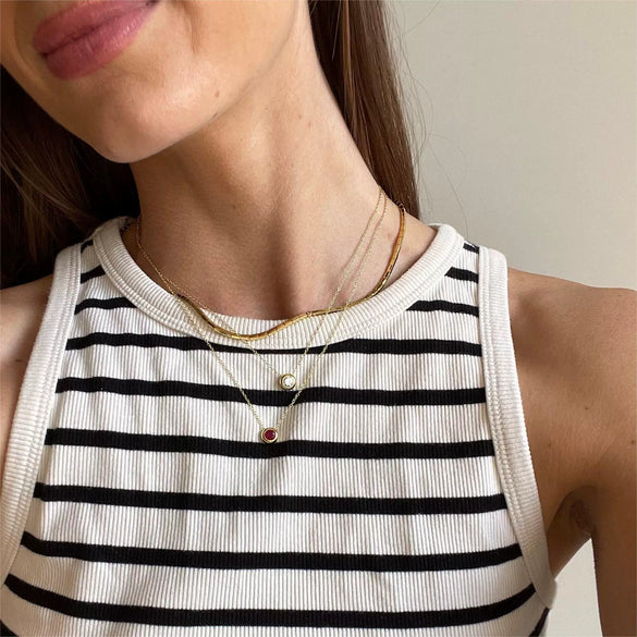 Wholesale Women's Minimalist Geometric Copper Pendant Necklace With Mixed Gemstone Inlay And O Chain