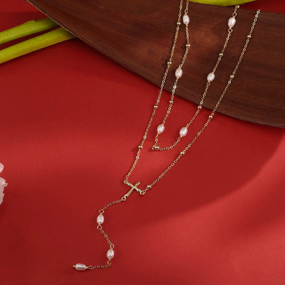 Wholesale Women's Minimalist Geometric Cross Chain 925 Silver Electroplated Pendant Necklace