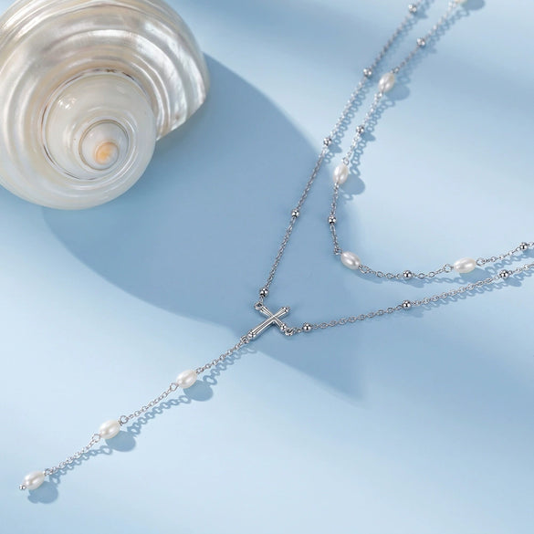 Wholesale Women's Minimalist Geometric Cross Chain 925 Silver Electroplated Pendant Necklace