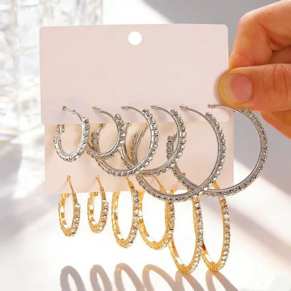 Wholesale Women's Minimalist Geometric Diamond Iron Earrings With 14K Gold Ear Needles Set Of 3 Pairs
