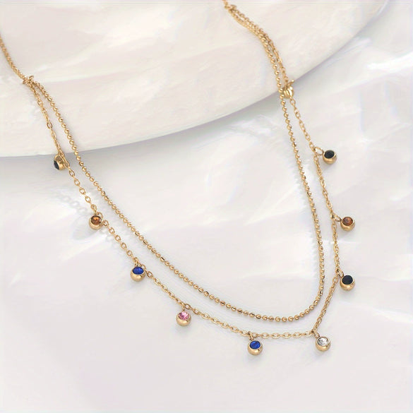 Wholesale Women's Minimalist Geometric Diamondencrusted Titanium Steel Necklace And Bracelet Set With Electroplating