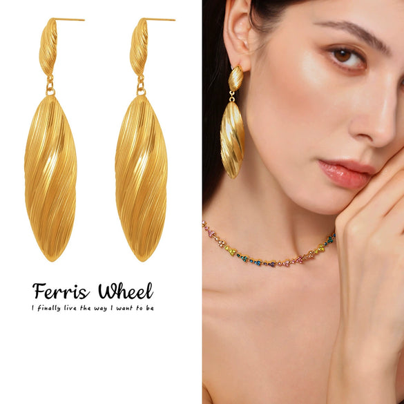 Wholesale Women's Minimalist Geometric Ferris Wheel Long Drop Stainless Steel 18K Gold Pvd Plated Earrings