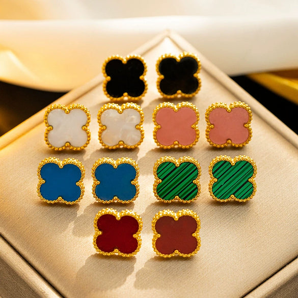 Wholesale Women's Minimalist Geometric Fourleaf Clover Titanium Steel Earrings With Vacuum Furnace Electroplating