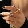 Wholesale Women's Minimalist Geometric Freshwater Pearl Ball Hollow Shaped Titanium Steel 18K Gold Plated Pvd Ring