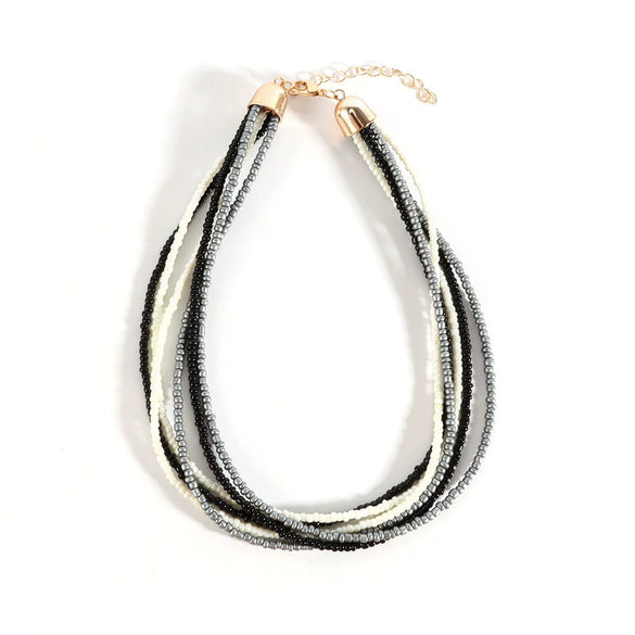 Wholesale Women's Minimalist Geometric Glass And Rice Beads Multilayer Necklace With Electroplating