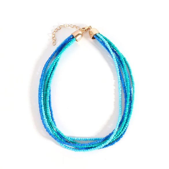 Wholesale Women's Minimalist Geometric Glass And Rice Beads Multilayer Necklace With Electroplating