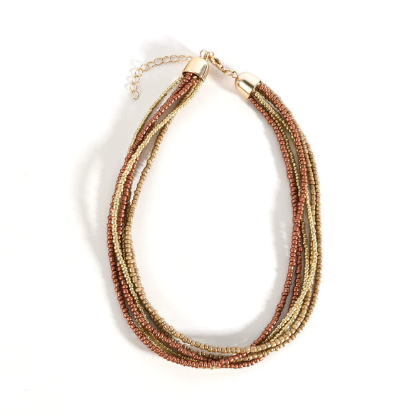 Wholesale Women's Minimalist Geometric Glass And Rice Beads Multilayer Necklace With Electroplating