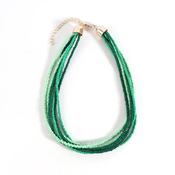 Wholesale Women's Minimalist Geometric Glass And Rice Beads Multilayer Necklace With Electroplating