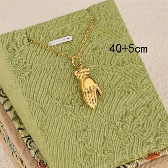 Wholesale Women's Minimalist Geometric Handshaped 18K Gold Plated Stainless Steel Pendant Necklace With Cross Chain